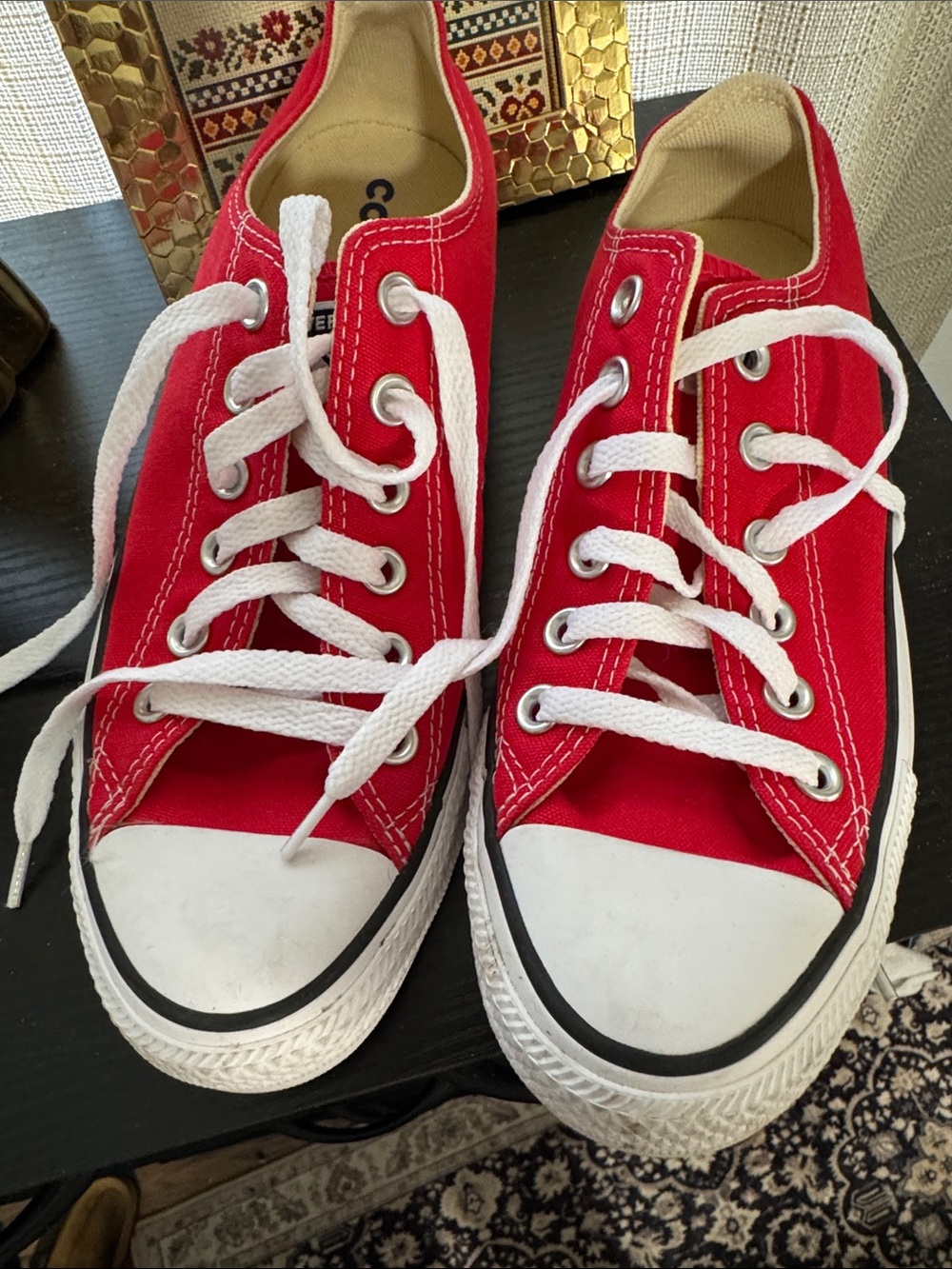 Converse Red Low-Top Canvas Sneakers with White Laces